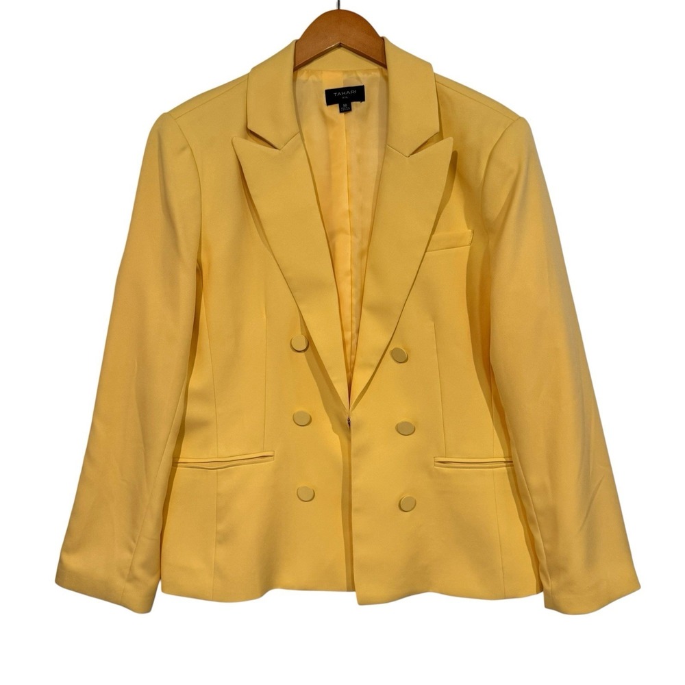Tahari Blazer Womens 16 Yellow Double Breasted Career Jacket Tailored Old Money